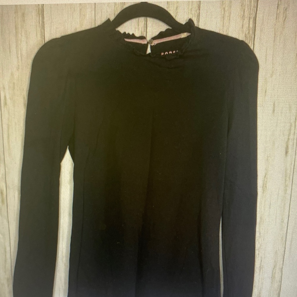 Anthropologie Black Long-Sleeve Ruffled Mock Neck Top